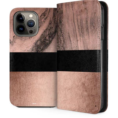 Rose Gold and Black Marble iPhone 13 Pro Max Folio Case