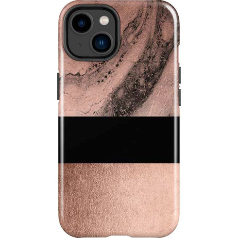 Rose Gold and Black Marble iPhone 14 Plus Impact Case