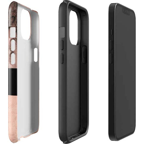 Rose Gold and Black Marble iPhone 15 Plus Impact Case