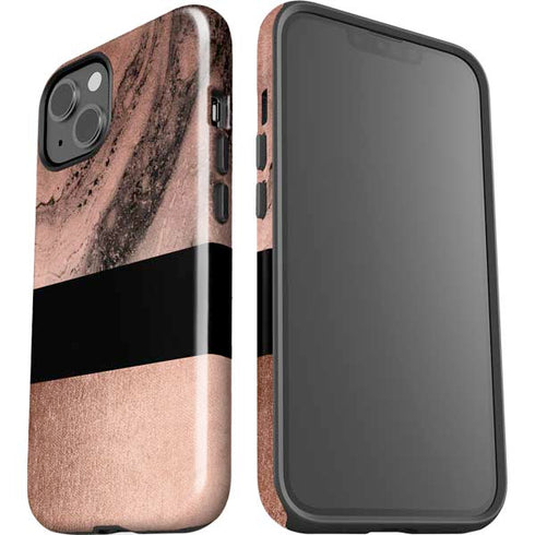 Rose Gold and Black Marble iPhone 15 Plus Impact Case