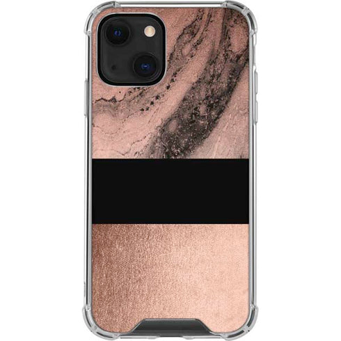 Rose Gold and Black Marble iPhone 14 Plus Clear Case