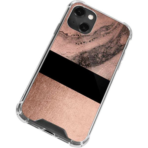 Rose Gold and Black Marble iPhone 14 Plus Clear Case