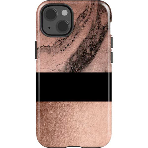 Rose Gold and Black Marble iPhone 15 Impact Case