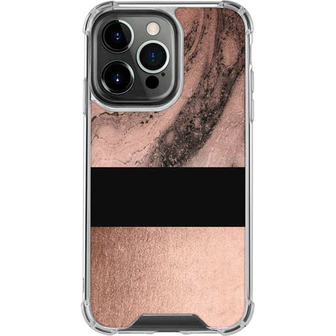 Rose Gold and Black Marble iPhone 14 Pro Clear Case