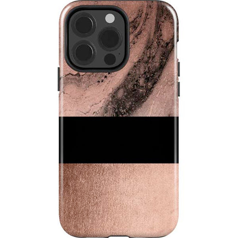 Rose Gold and Black Marble iPhone 15 Pro Impact Case