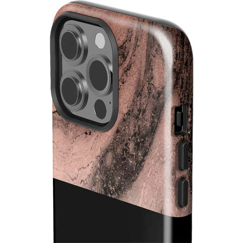 Rose Gold and Black Marble iPhone 15 Pro Impact Case