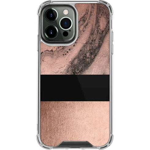 Rose Gold and Black Marble iPhone 14 Pro Max Clear Case