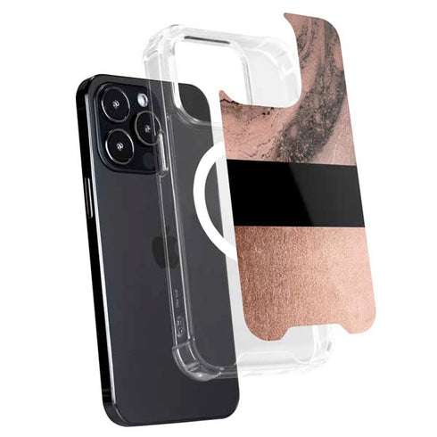 Rose Gold and Black Marble iPhone 15 Pro Max MagSafe Case