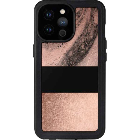 Rose Gold and Black Marble iPhone 14 Pro Max Waterproof Case