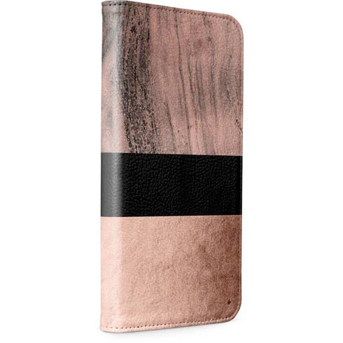Rose Gold and Black Marble iPhone 15 Pro Folio Case