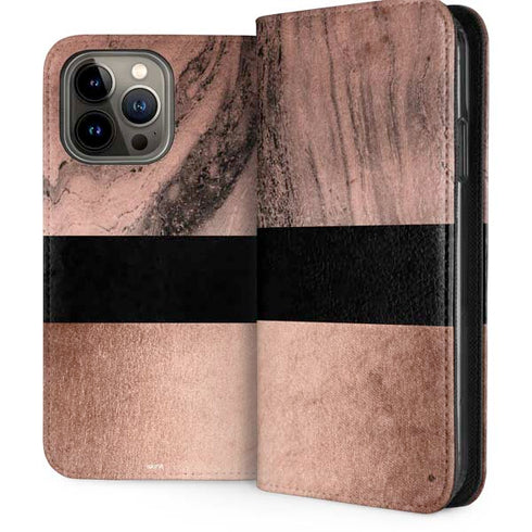 Rose Gold and Black Marble iPhone 15 Pro Max Folio Case
