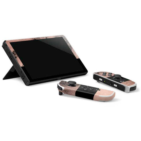 Rose Gold and Black Marble Nintendo Switch OLED (2021) Skin