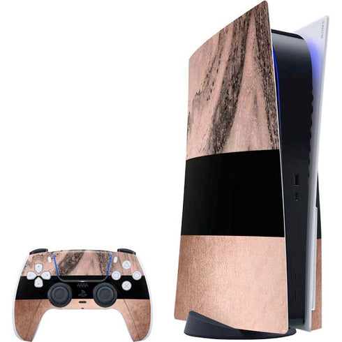 Rose Gold and Black Marble PS5 Bundle Skin