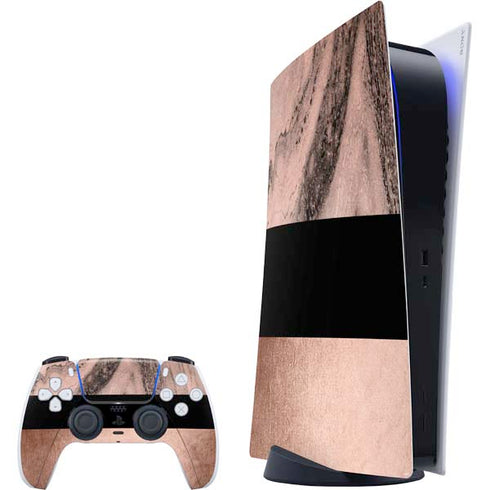 Rose Gold and Black Marble PS5 Digital Edition Bundle Skin