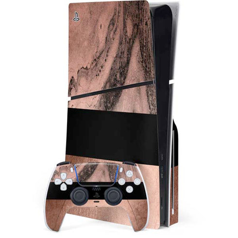 Rose Gold and Black Marble PS5 Slim Disk Bundle Skin