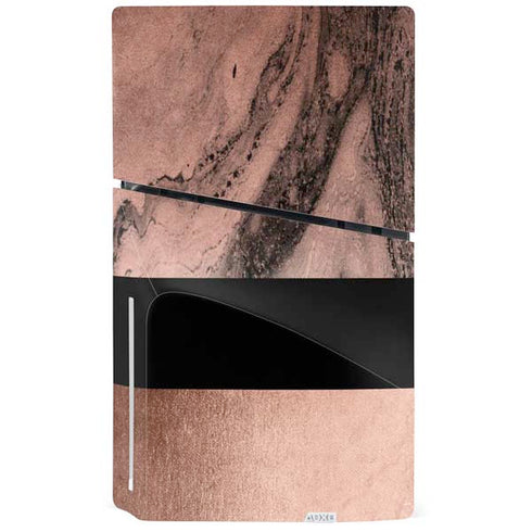 Rose Gold and Black Marble PS5 Slim Disk Bundle Skin