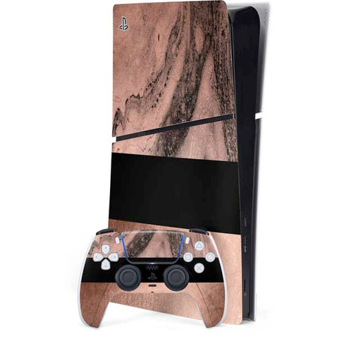 Rose Gold and Black Marble PS5 Slim Digital Edition Bundle Skin
