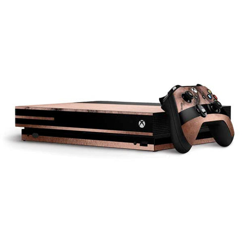 Rose Gold and Black Marble Xbox One X Bundle Skin