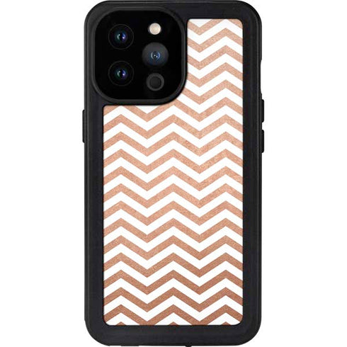 Rose Gold Chevron iPhone 14 Pro Max Waterproof Case