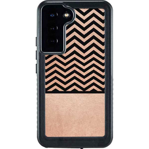 Rose Gold Chevron Split Galaxy S23 Plus Waterproof Case