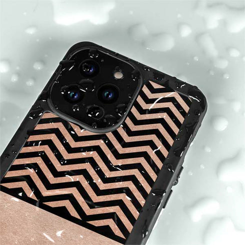 Rose Gold Chevron Split iPhone 14 Pro Max Waterproof Case