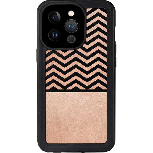 Rose Gold Chevron Split iPhone 14 Pro Waterproof Case