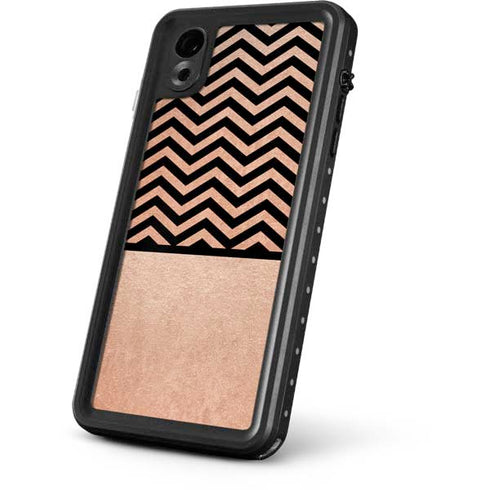 Rose Gold Chevron Split iPhone XR Waterproof Case