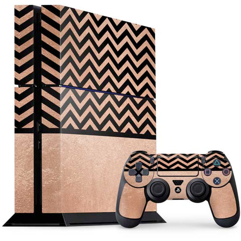 Rose Gold Chevron Split PS4 Console and Controller Bundle Skin