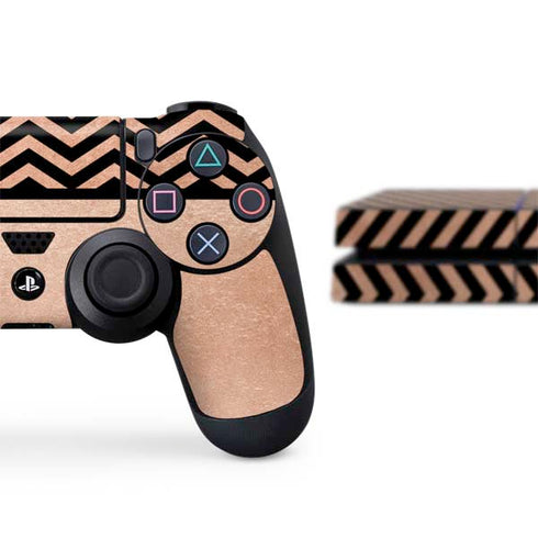 Rose Gold Chevron Split PS4 Console and Controller Bundle Skin