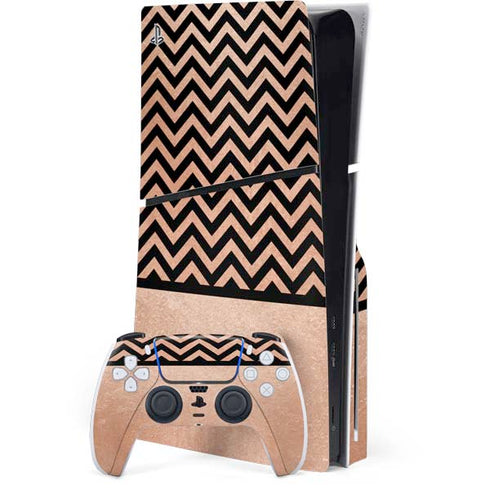 Rose Gold Chevron Split PS5 Slim Disk Bundle Skin