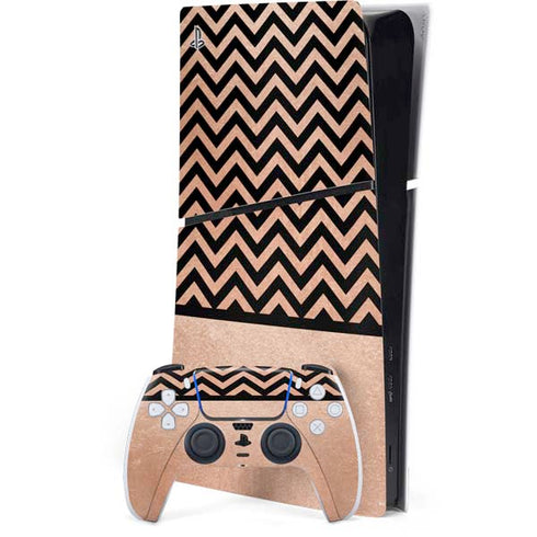 Rose Gold Chevron Split PS5 Slim Digital Edition Bundle Skin