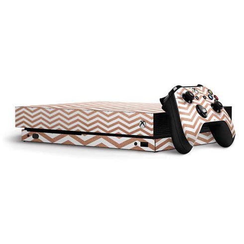 Rose Gold Chevron Xbox One X Bundle Skin