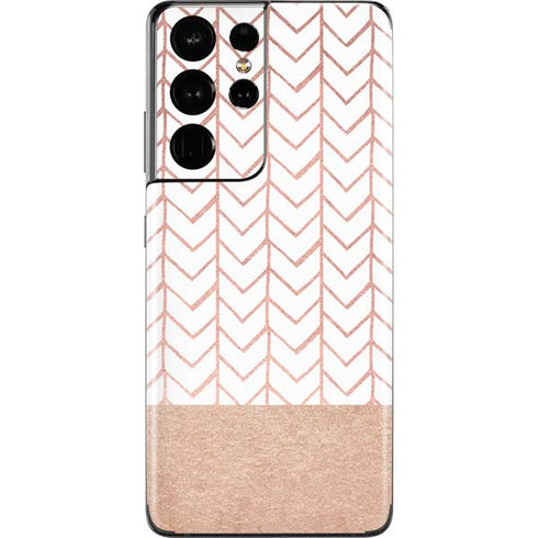 Rose Gold Herringbone Galaxy S21 Ultra 5G Skin