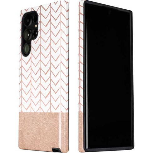 Rose Gold Herringbone Galaxy S22 Ultra Pro Case