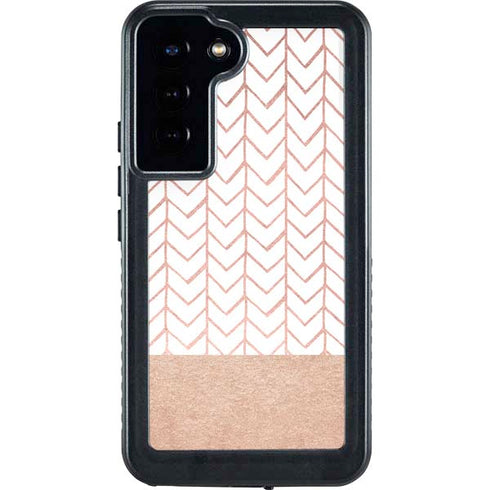 Rose Gold Herringbone Galaxy S23 Plus Waterproof Case