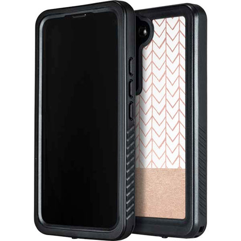 Rose Gold Herringbone Galaxy S23 Plus Waterproof Case