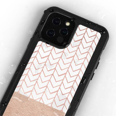 Rose Gold Herringbone iPhone 12 Pro Waterproof Case