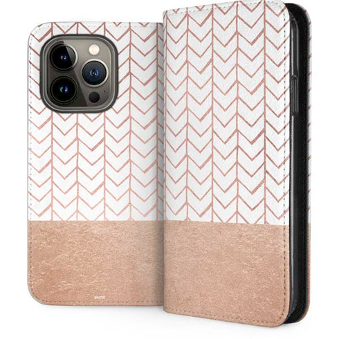 Rose Gold Herringbone iPhone 13 Pro Folio Case