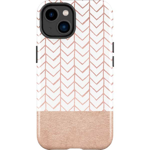 Rose Gold Herringbone iPhone 15 Plus Impact Case