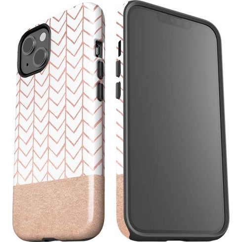Rose Gold Herringbone iPhone 15 Plus Impact Case