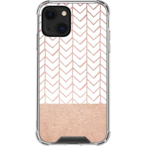 Rose Gold Herringbone iPhone 14 Plus Clear Case