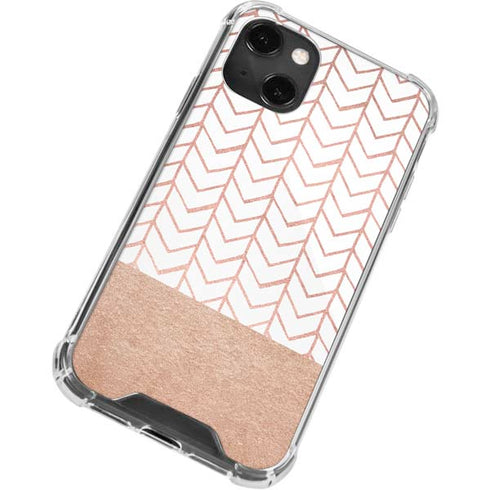 Rose Gold Herringbone iPhone 14 Plus Clear Case