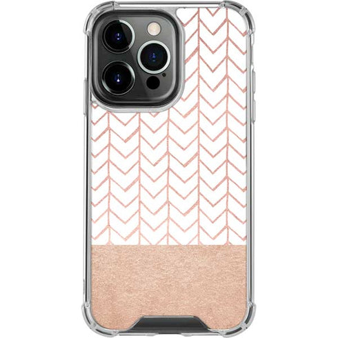 Rose Gold Herringbone iPhone 14 Pro Clear Case