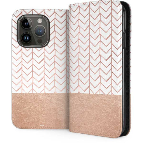 Rose Gold Herringbone iPhone 14 Pro Folio Case