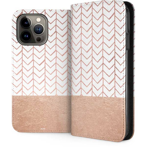 Rose Gold Herringbone iPhone 14 Pro Max Folio Case