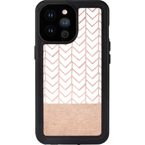 Rose Gold Herringbone iPhone 14 Pro Max Waterproof Case