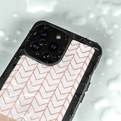 Rose Gold Herringbone iPhone 14 Pro Max Waterproof Case
