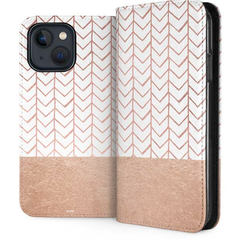 Rose Gold Herringbone iPhone 15 Plus Folio Case
