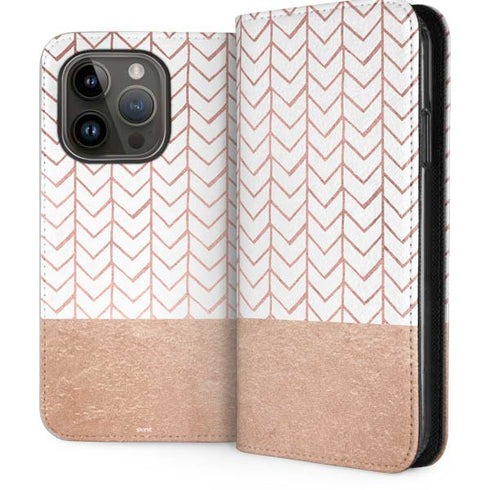 Rose Gold Herringbone iPhone 15 Pro Folio Case
