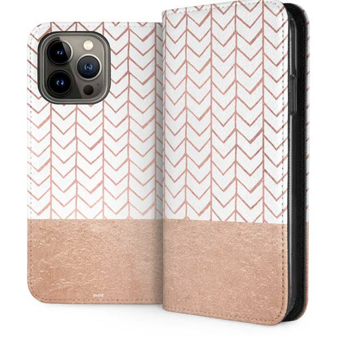 Rose Gold Herringbone iPhone 15 Pro Max Folio Case